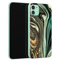 ELLECHIQ iPhone 11 siliconen hoesje - Marble Khaki Swirl