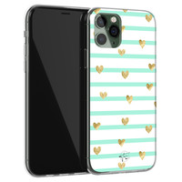 Telefoonhoesje Store iPhone 11 Pro siliconen hoesje - Mint hartjes