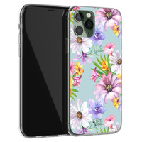 Telefoonhoesje Store iPhone 11 Pro siliconen hoesje - Mint bloemen