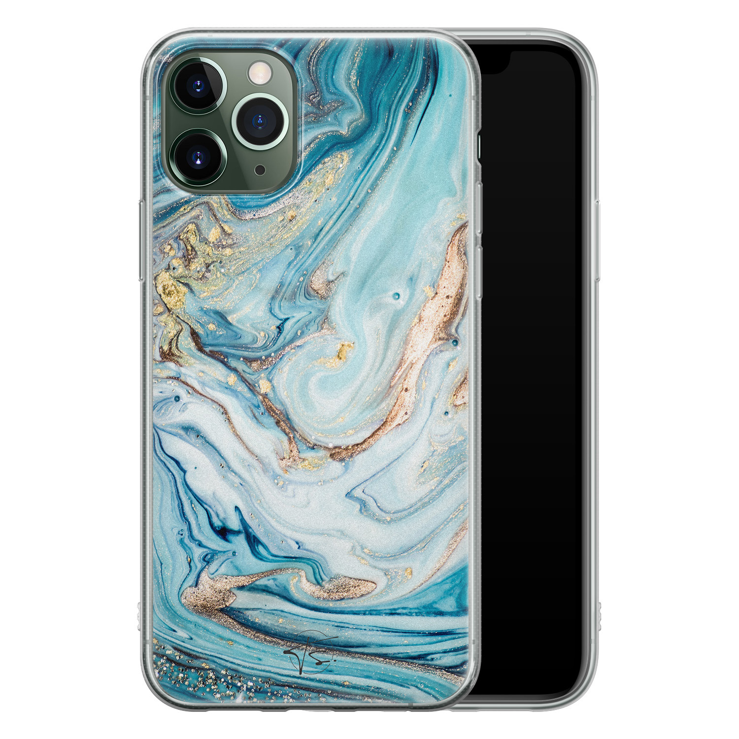 Telefoonhoesje Store iPhone 11 Pro Max siliconen hoesje - Marmer blauw goud