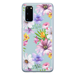 Telefoonhoesje Store Samsung Galaxy S20 siliconen hoesje - Mint bloemen