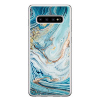 Telefoonhoesje Store Samsung Galaxy S10 siliconen hoesje - Marmer blauw goud