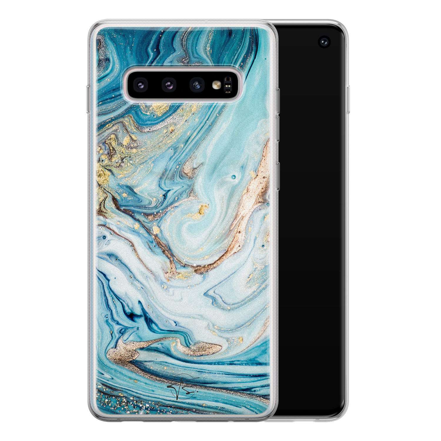 Telefoonhoesje Store Samsung Galaxy S10 siliconen hoesje - Marmer blauw goud