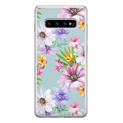 Telefoonhoesje Store Samsung Galaxy S10 siliconen hoesje - Mint bloemen