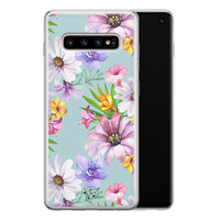 Telefoonhoesje Store Samsung Galaxy S10 siliconen hoesje - Mint bloemen