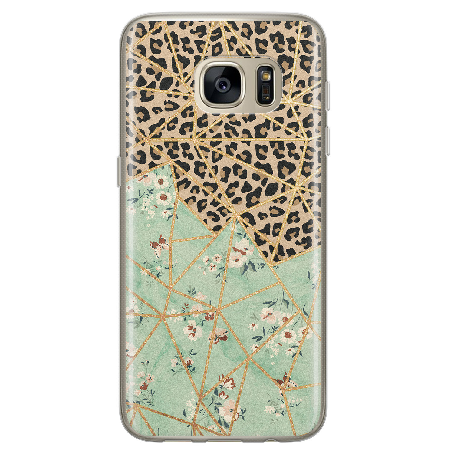 Leuke Telefoonhoesjes Samsung Galaxy S7 siliconen hoesje - Luipaard flower print