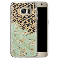 Leuke Telefoonhoesjes Samsung Galaxy S7 siliconen hoesje - Luipaard flower print