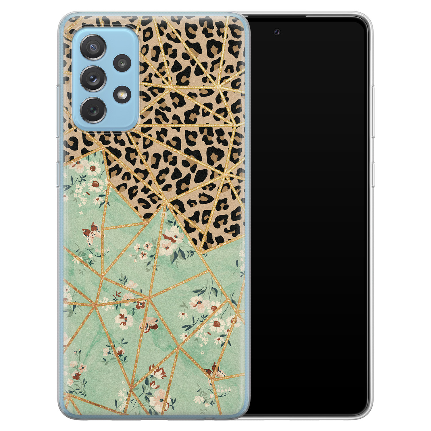 Leuke Telefoonhoesjes Samsung Galaxy A52 siliconen hoesje - Luipaard flower print