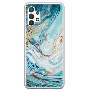 Mooie Telefoonhoesjes Samsung Galaxy A32 5G siliconen hoesje - Marmer blauw goud