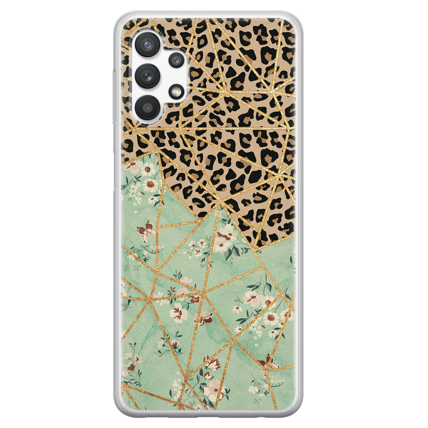 Leuke Telefoonhoesjes Samsung Galaxy A32 5G siliconen hoesje - Luipaard flower print