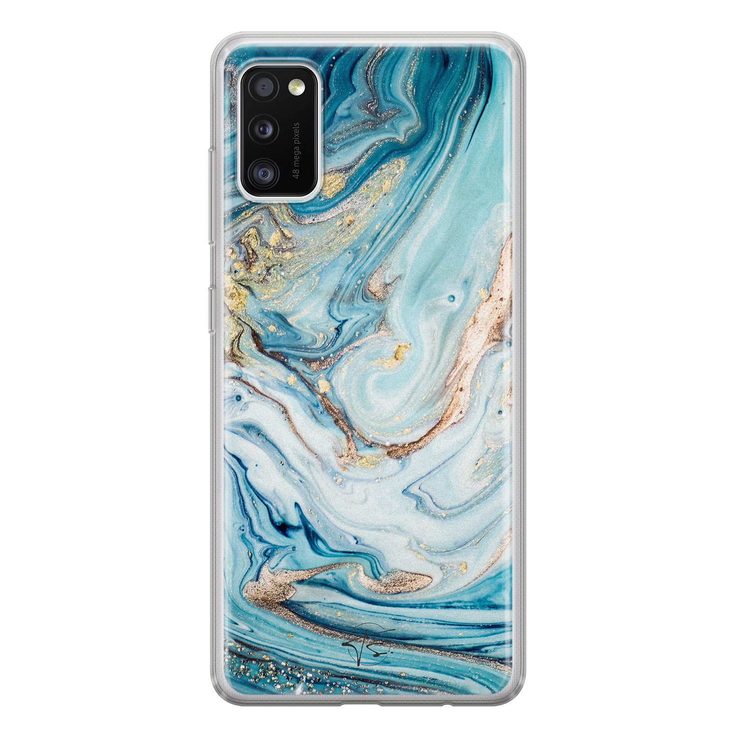 Telefoonhoesje Store Samsung Galaxy A41 siliconen hoesje - Marmer blauw goud