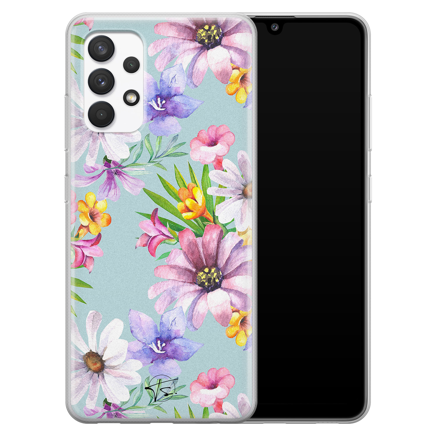 Telefoonhoesje Store Samsung Galaxy A32 4G siliconen hoesje - Mint bloemen