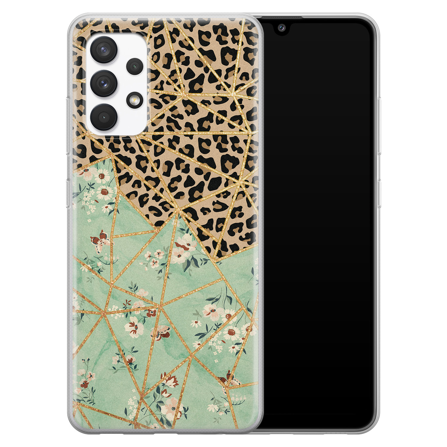 Leuke Telefoonhoesjes Samsung Galaxy A32 4G siliconen hoesje - Luipaard flower print