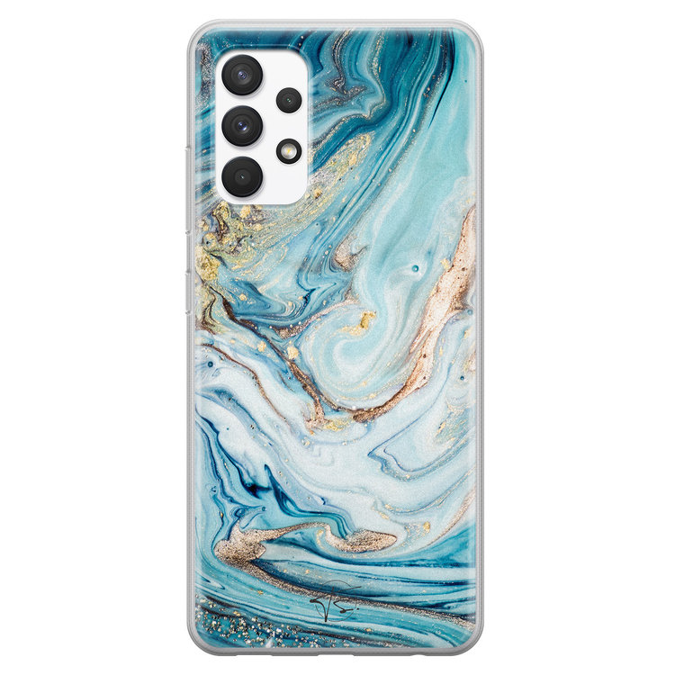 Telefoonhoesje Store Samsung Galaxy A32 4G siliconen hoesje - Marmer blauw goud