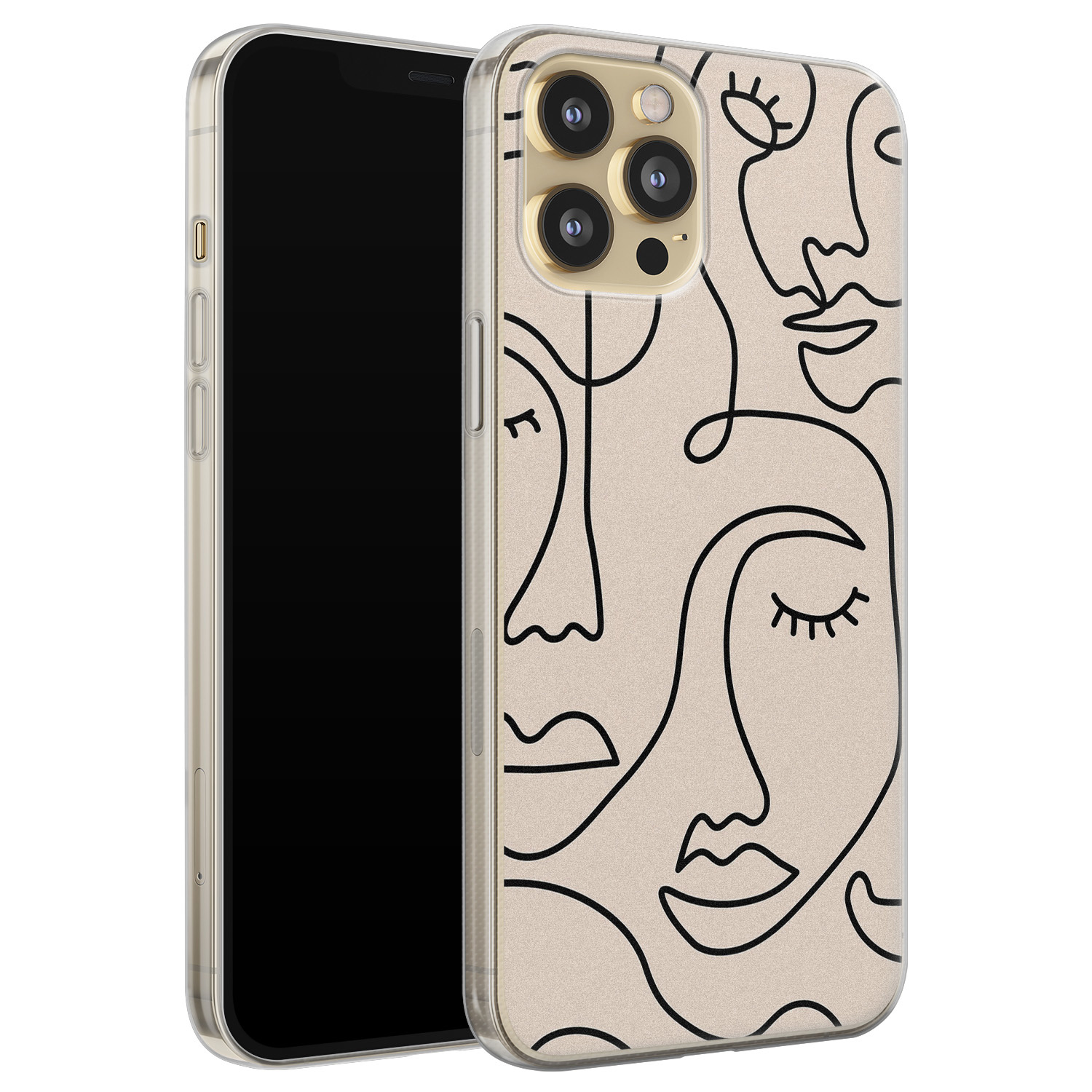 Leuke Telefoonhoesjes iPhone 12 Pro siliconen hoesje - Abstract face line