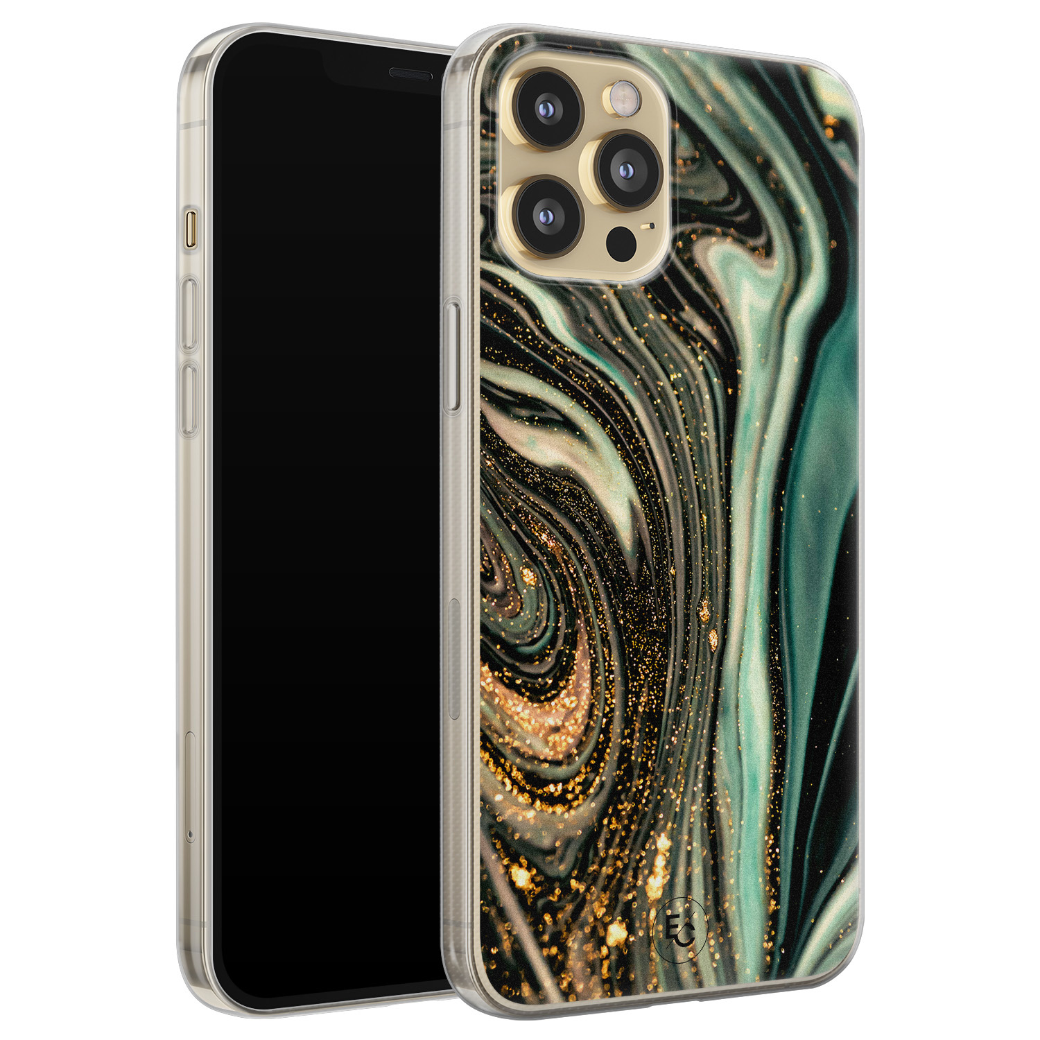 ELLECHIQ iPhone 12 Pro siliconen hoesje - Marble Khaki Swirl