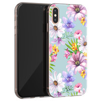 Telefoonhoesje Store iPhone X/XS siliconen hoesje - Mint bloemen