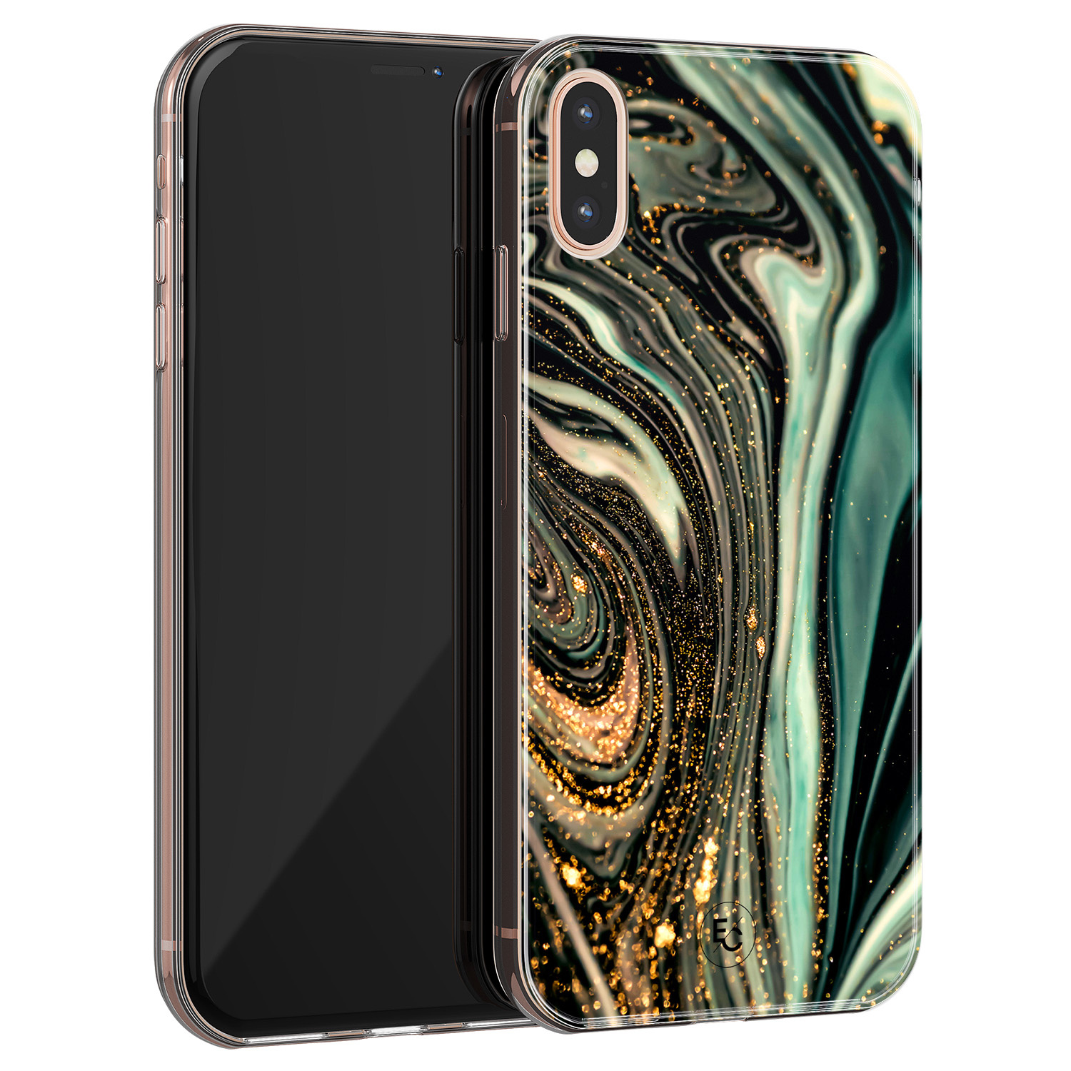 ELLECHIQ iPhone X/XS siliconen hoesje - Marble Khaki Swirl