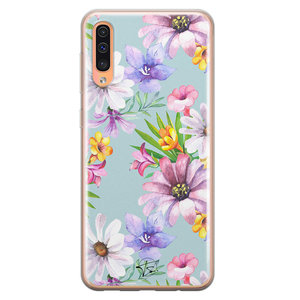 Telefoonhoesje Store Samsung Galaxy A70 siliconen hoesje - Mint bloemen