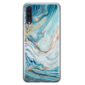 Telefoonhoesje Store Samsung Galaxy A50 siliconen hoesje - Marmer blauw goud
