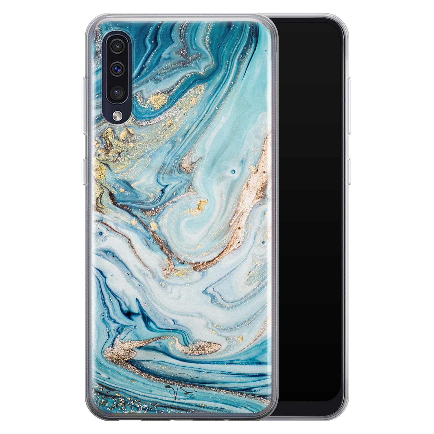 Telefoonhoesje Store Samsung Galaxy A50 siliconen hoesje - Marmer blauw goud