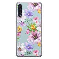 Telefoonhoesje Store Samsung Galaxy A50 siliconen hoesje - Mint bloemen