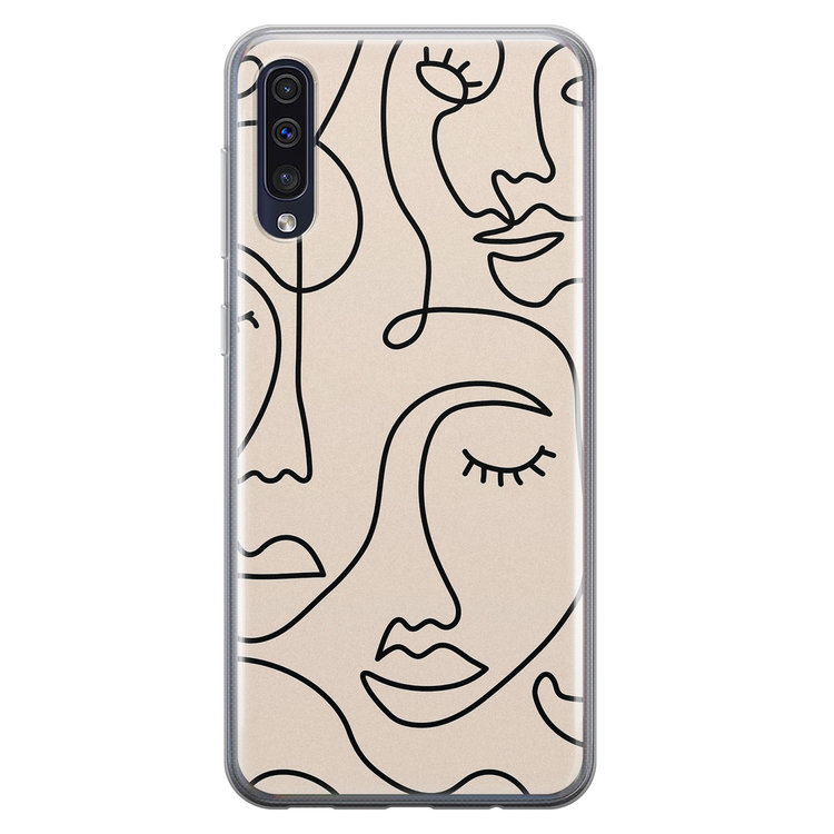 Leuke Telefoonhoesjes Samsung Galaxy A50 siliconen hoesje - Abstract gezicht lijnen