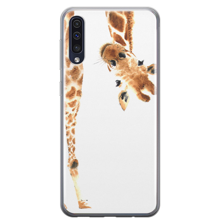 Leuke Telefoonhoesjes Samsung Galaxy A50 siliconen hoesje - Giraffe peekaboo