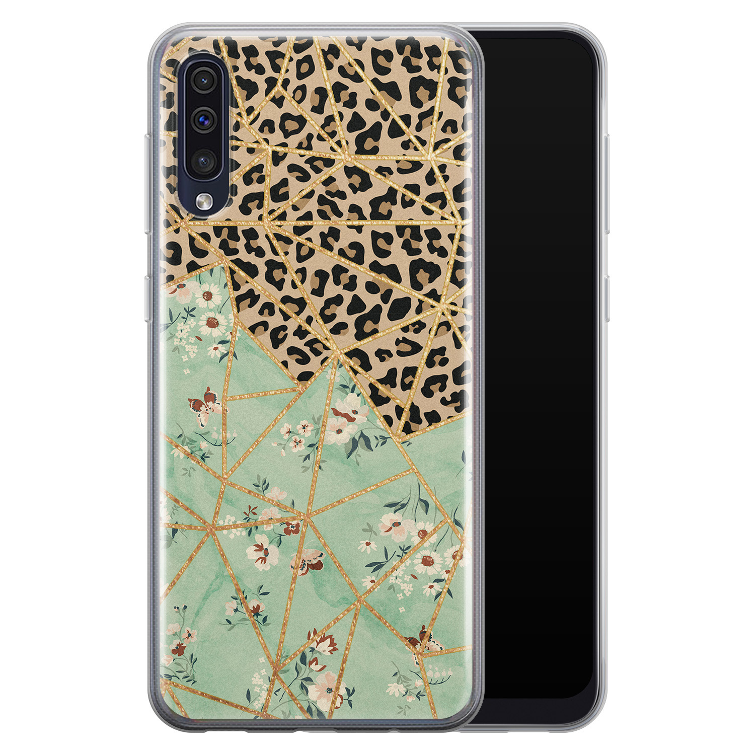 Leuke Telefoonhoesjes Samsung Galaxy A50 siliconen hoesje - Luipaard flower print