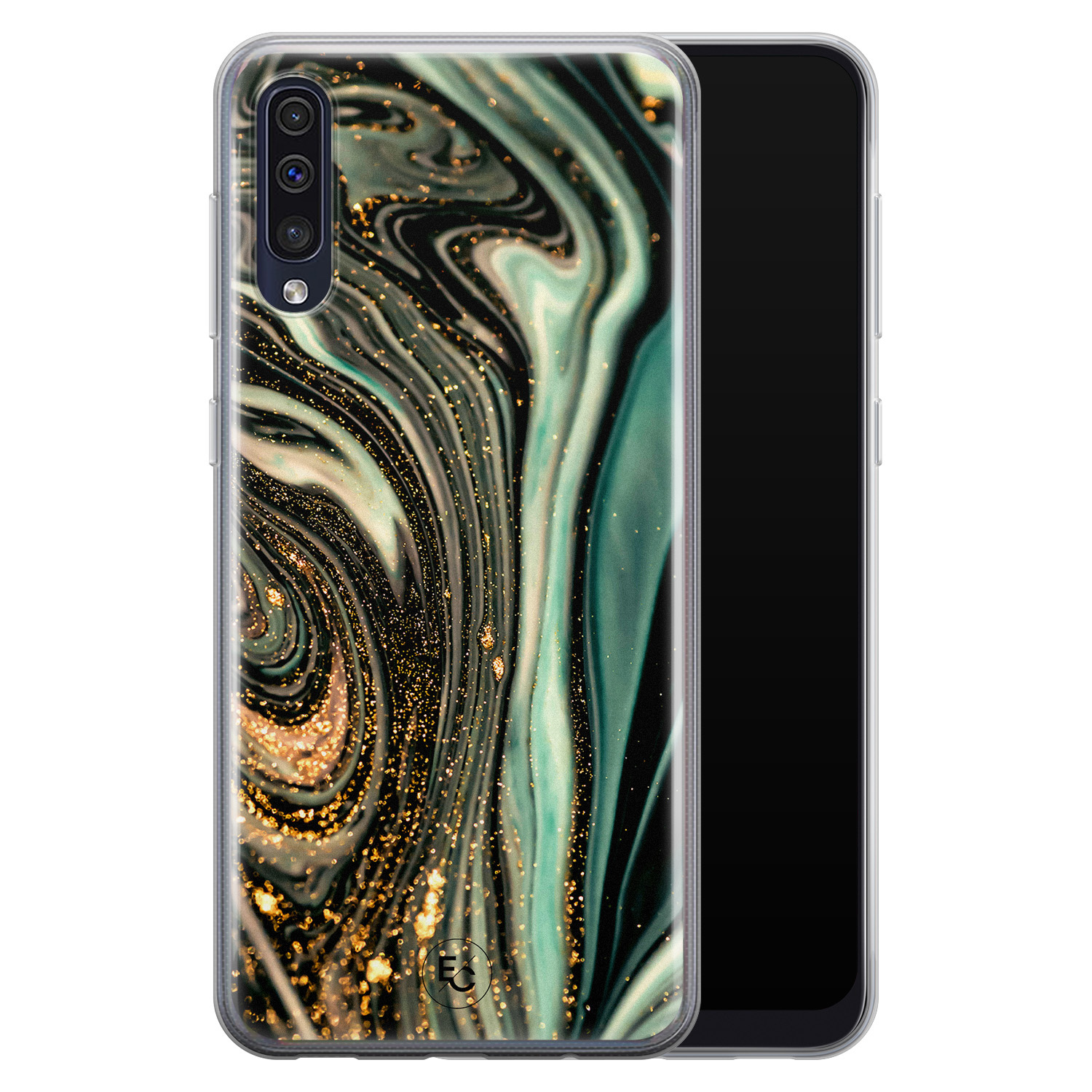 ELLECHIQ Samsung Galaxy A50 siliconen hoesje - Marble Khaki Swirl