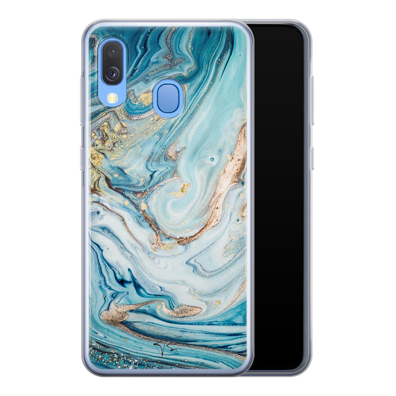 Telefoonhoesje Store Samsung Galaxy A40 siliconen hoesje - Marmer blauw goud