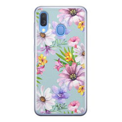 Telefoonhoesje Store Samsung Galaxy A40 siliconen hoesje - Mint bloemen