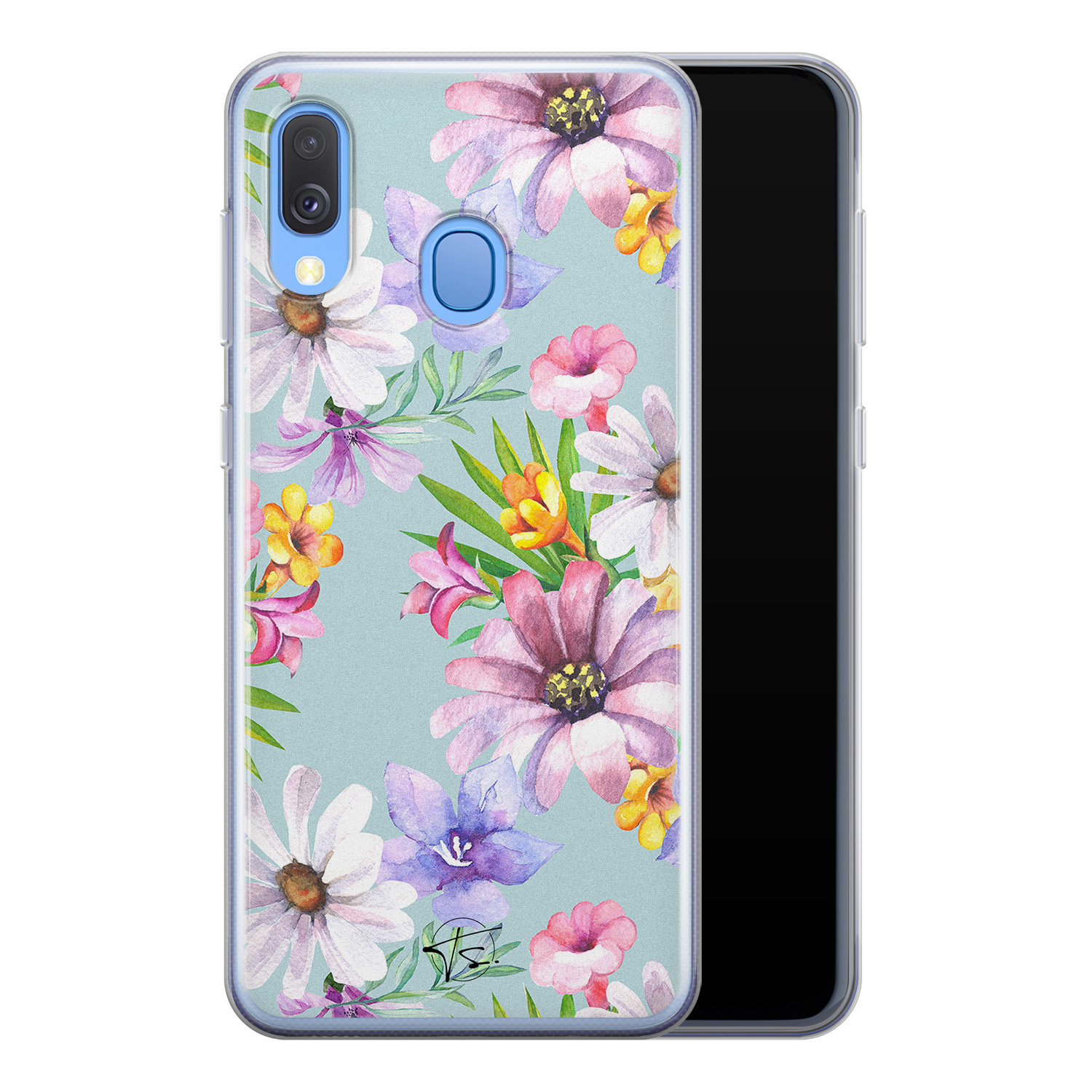 Telefoonhoesje Store Samsung Galaxy A40 siliconen hoesje - Mint bloemen