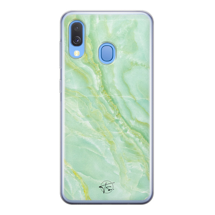 Telefoonhoesje Store Samsung Galaxy A40 siliconen hoesje - Marmer Limegroen