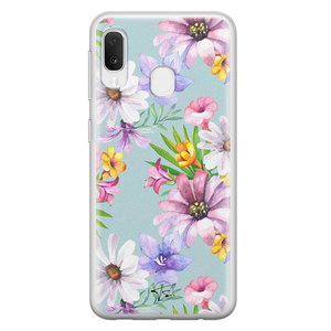 Telefoonhoesje Store Samsung Galaxy A20e siliconen hoesje - Mint bloemen