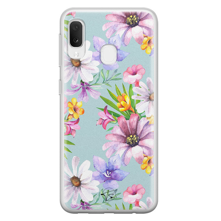 Telefoonhoesje Store Samsung Galaxy A20e siliconen hoesje - Mint bloemen