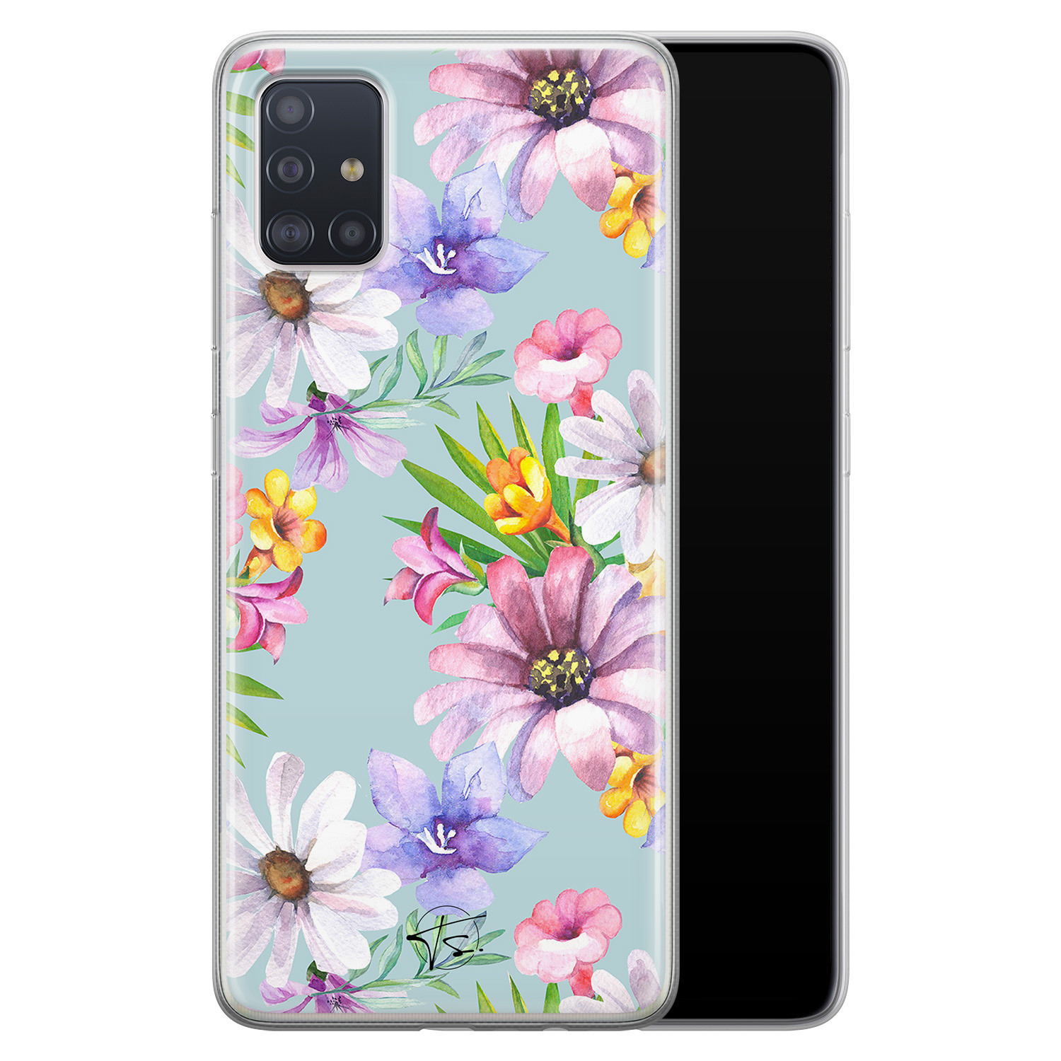 Telefoonhoesje Store Samsung Galaxy A51 siliconen hoesje - Mint bloemen