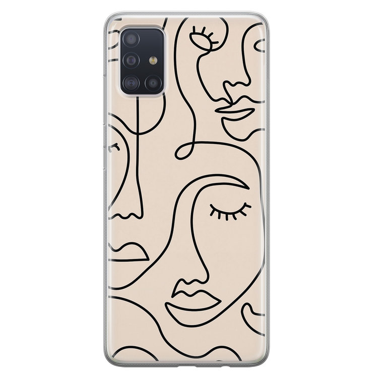 Leuke Telefoonhoesjes Samsung Galaxy A51 siliconen hoesje - Abstract gezicht lijnen