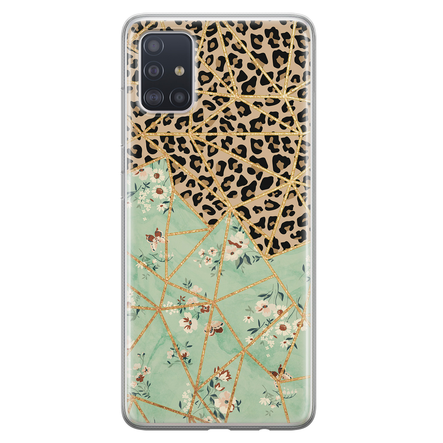 Leuke Telefoonhoesjes Samsung Galaxy A51 siliconen hoesje - Luipaard flower print