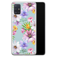 Telefoonhoesje Store Samsung Galaxy A71 siliconen hoesje - Mint bloemen