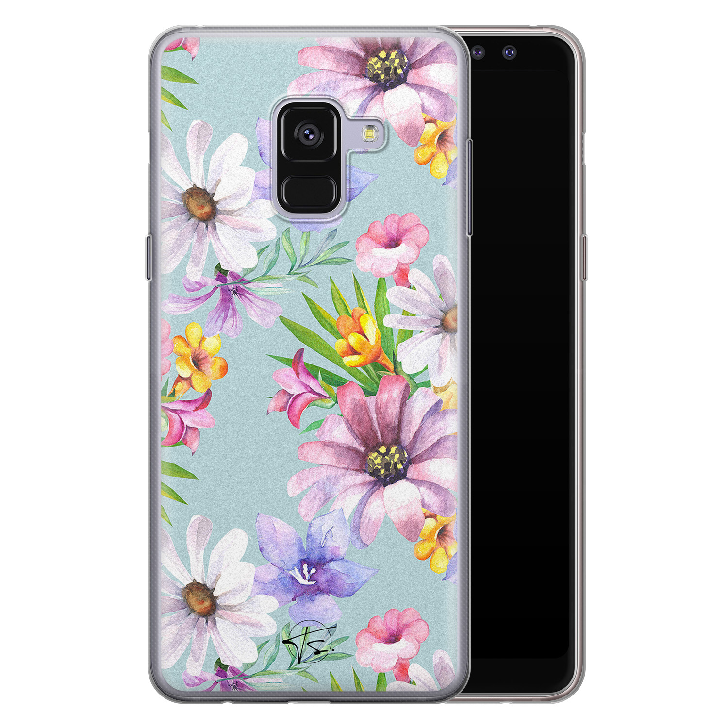 Telefoonhoesje Store Samsung Galaxy A8 2018 siliconen hoesje - Mint bloemen