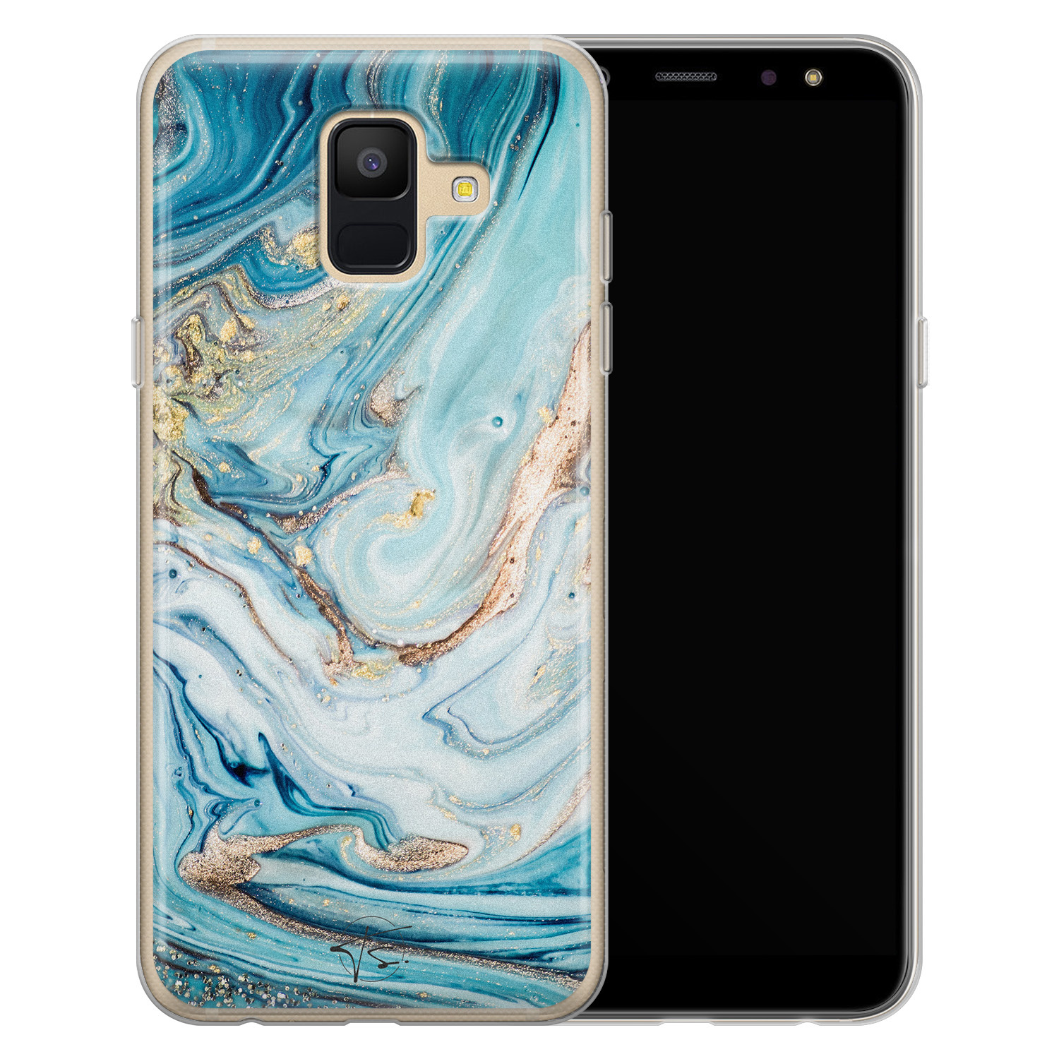 Telefoonhoesje Store Samsung Galaxy A6 2018 siliconen hoesje - Marmer blauw goud