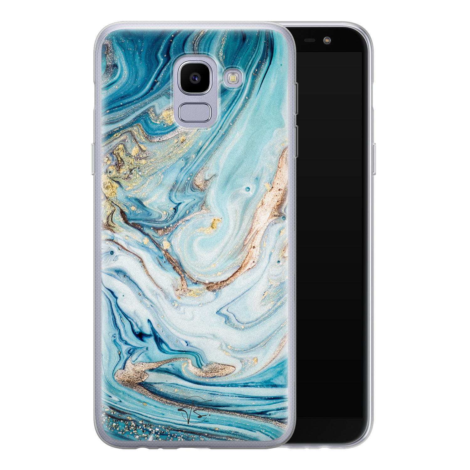 Telefoonhoesje Store Samsung Galaxy J6 2018 siliconen hoesje - Marmer blauw goud