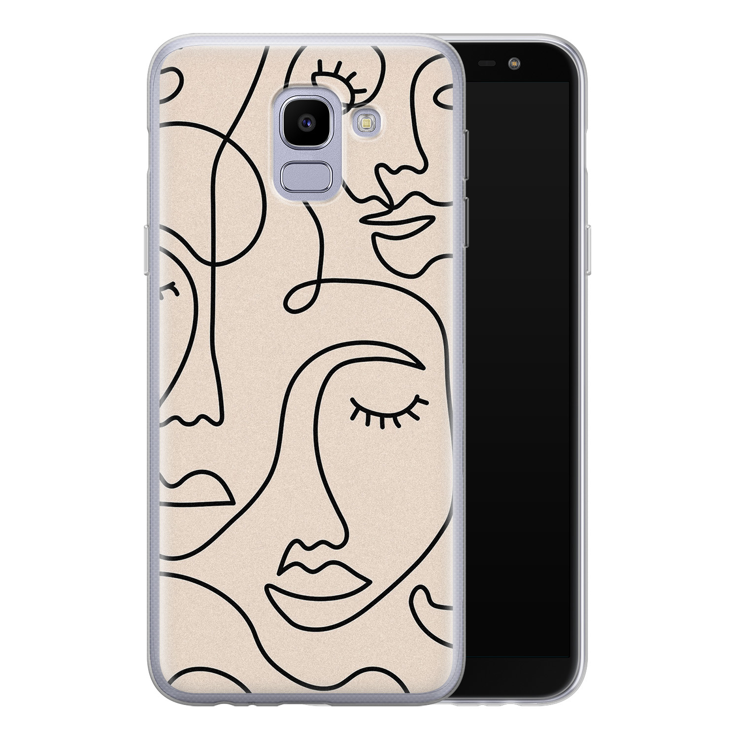Leuke Telefoonhoesjes Samsung Galaxy J6 2018 siliconen hoesje - Abstract gezicht lijnen