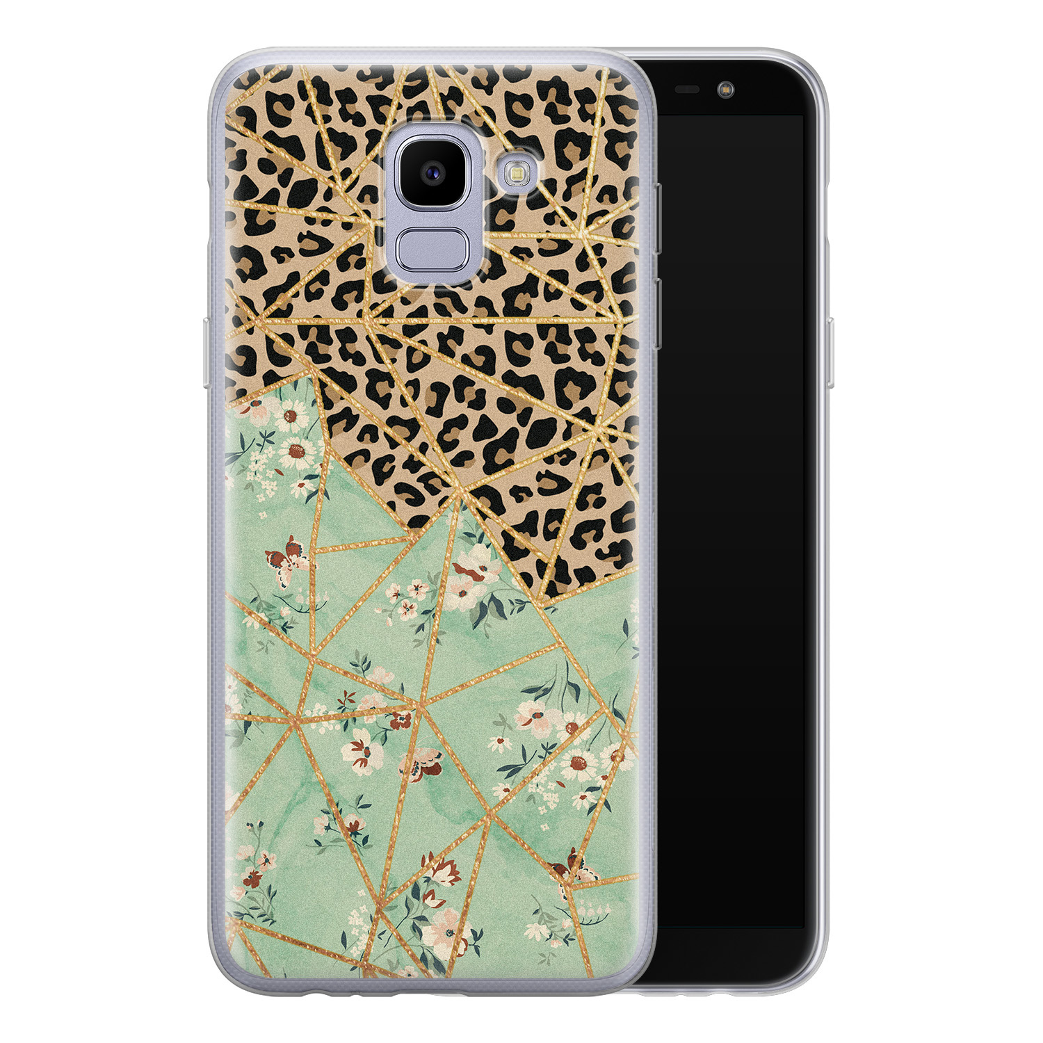 Leuke Telefoonhoesjes Samsung Galaxy J6 2018 siliconen hoesje - Luipaard flower print