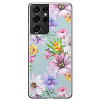 Telefoonhoesje Store Samsung Galaxy S21 Ultra siliconen hoesje - Mint bloemen