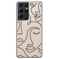 Leuke Telefoonhoesjes Samsung Galaxy S21 Ultra siliconen hoesje - Abstract gezicht lijnen