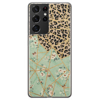 Leuke Telefoonhoesjes Samsung Galaxy S21 Ultra siliconen hoesje - Luipaard flower print