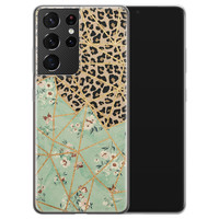 Leuke Telefoonhoesjes Samsung Galaxy S21 Ultra siliconen hoesje - Luipaard flower print