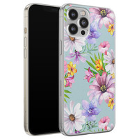 Telefoonhoesje Store iPhone 12 Pro Max siliconen hoesje - Mint bloemen